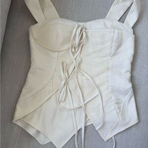Ivory Lace-Panel Corset Tank with Front Tie